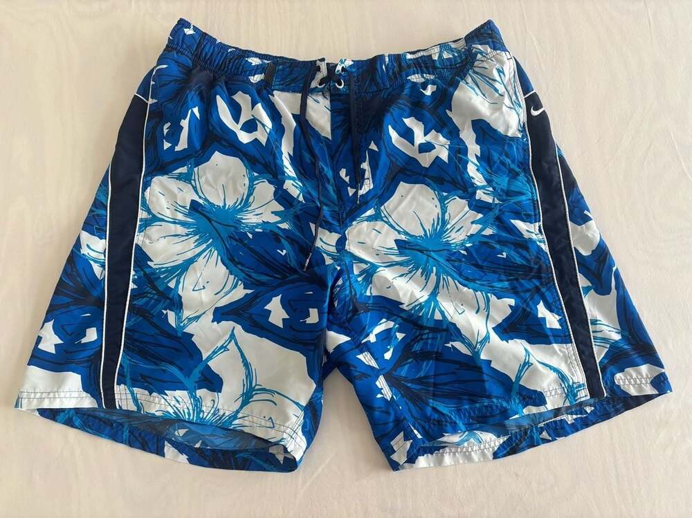 Nike Swim Men's XL Blue White Tropical Floral Board Shorts Trunks Lined
